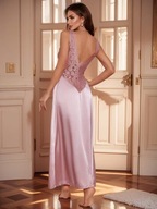 piżama damska koszula nocna sukienka gładka vintage modna róż falbany DŁUGA