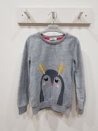 Świąteczny sweter sweterek szary pingwin dziewczynka 128 cm