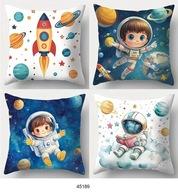 Poszewki na poduszki 4szt 45x45cm dziecięce kosmos rakieta planety 45189