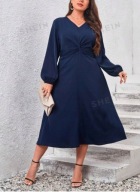 Okazja !_NOWA klasyczna WYSMUKLAJACA granatowa sukienka maxi_WYGODNA_r.46