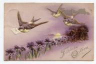 WIELKANOC - JASKÓŁKI, KWIATY, WIATRAK, WSCHÓD SŁOŃCA - WYTŁACZANA - 1910