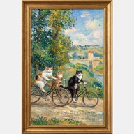 Koty na rowerze obraz na płótnie 55x80 impresjonizm sztuka do salonu pokoju