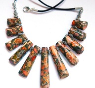 Pomarańczowy jaspis cesarski z pirytem, elegancka kolia, naszyjnik