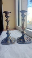 DWA ŚWIECZNIKI PLATEROWANE SREBREM BRACIA HENNEBERG WARSZAWA XIX/XX w