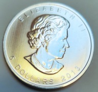 Liść klonu Maple Leaf Srebro 5 Dollars Ag 999 2013