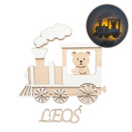 Drewniana Lampka Nocna LED Lokomotywa Pociąg z Misiem Imię Prezent 3D