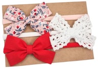 Opaski z kokardkami zestaw dla niemowląt czerwona kwiatuszki koronka