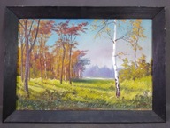 Na brzegu lasu - stary, ręcznie malowany olej na płótnie 67,5 x 48,5