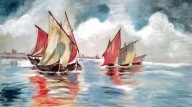 RRR !!! OBRAZ olejny - "Zagle na Wodzie" - 50x28 cm !!!