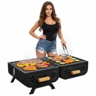 GRILL WĘGLOWY OGRODOWY PRZENOŚNY SKŁADANY TURYSTYCZNY Z POKRYWĄ KEMPINGOWY