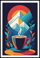 A2 PLAKAT DO KUCHNI JADALNI RESTAURACJI KAWA ESPRESSO FILIŻANKA NA TLE GÓR