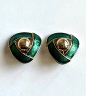 Duże vintage klipsy złote szmaragdowe