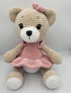 Uroczy Miś pluszowy na szydełku maskotka przytulanka HandMAde