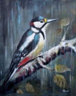 Obraz akrylowy ręcznie malowany "Dzięcioł"