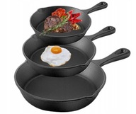 Patelnia żeliwna głęboka zestaw 3 szt. indukcja gaz grill ognisko