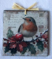 Robótkownia Kafelek obrazek 15x15 Ptak Ptaki Zima Rudzik zimowy