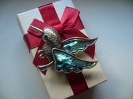 BROSZKA PTAK KOLIBER MASA PERŁOWA + PUDEŁKO PREZENTOWE