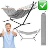 HAMAK ZE STELAŻEM OGRODOWY DWUOSOBOWY 200x150cm MOCNY ŻELAZNY STOJAK 250kg