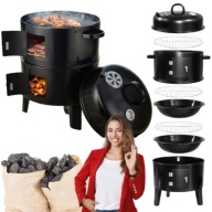 GRILL WĘGLOWY WĘDZARNIA OGRODOWA 3W1 PALENISKO TERMOMETR 3 RUSZTY