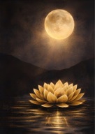 A2 PLAKAT DO SALONU SYPIALNI, PLAKAT ZŁOTY KSIĘŻYC LOTOS KWIAT LOTOSU ZEN