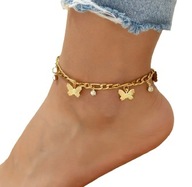 Złota bransoletka na kostkę motylki