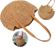 Torba Damska słomiana Duża koszyk ramie lato okrągła A4 XL plażę EKO SŁOMKA