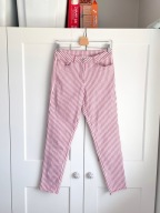 Spodnie z wysokim stanem w paski pudrowy róż r. S