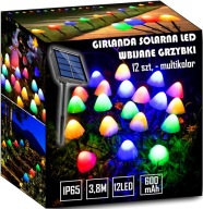 GIRLANDA SOLARNA OGRODOWA LED GRZYBY WBIJANA 12 SZT IP65 MULTICOLOR CZUJNIK
