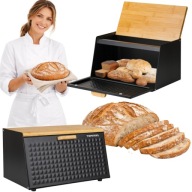 CHLEBAK DUŻY NA CHLEB PIECZYWO ŻYWNOŚĆ CZARNY METALOWY BAMBUSOWY POJEMNIK