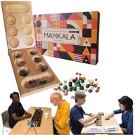 DREWNIANA GRA PLANSZOWA MANKALA KOLOROWE KAMIENIE GRA LOGICZNA EDUKACYJNA