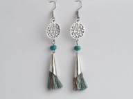 DUŻE WISZĄCE KOLCZYKI BOHO TURKUS CHWOSTY