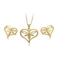 Złoty Komplet SERCE SERDUSZKO Łańcuszek PUDEŁKO na prezent kolczyki STAL
