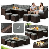 Narożnik Ogrodowy Zestaw Mebli Do Ogrodu Taras Podwórka Brąz XXL Stół Fotel