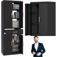 SZAFA DO BIURA DOMU POKOJU BIUROWA ZAMYKANA 3 PÓŁKI SZUFLADA STALOWA CZARNA