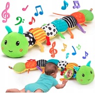 GĄSIENICA PLUSZOWA SENSORYCZNA DLA NIEMOWLĄT Z MUZYKĄ ANTYSTRESOWA LUSTERKO