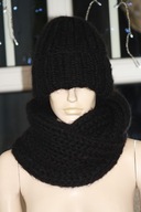 KOMPLET CZAPKA komin RĘKODZIEŁO MOHER czarny