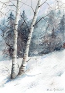 Pejzaż zimowy - akwarela z passe - partout