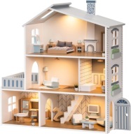 Drewniany domek dla lalek Robud Nordic Style 65 cm mebelki oświetlenie