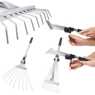 GRABIE GRABKI WACHLARZOWE DO LIŚCI TRAWY METALOWE Z TRZONKIEM OGRODOWE