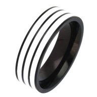 59789 Pierścionek stal chirurgiczna średnica 18 mm czarny z białą emalią