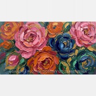 Kwiaty abstrakcja florystyczna obraz olejny na płótnie 55x100 do salonu art