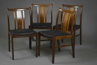 Duńskie krzesła z lat 60. – komplet 4 szt., afromozja, skóra naturalna