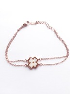 Bransoletka Delikat Różowe Złoto Biała Masa Perłowa Kwiat Stal Chirurgiczna