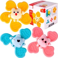 ZESTAW GRZECHOTEK SENSORYCZNYCH MONTESSORI 3-PAK Z PRZYSSAWKĄ SPINNERY 18M+