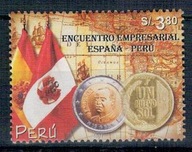 Peru 2002 Znaczek 1840 ** monety flagi Hiszpania przemysł mapa