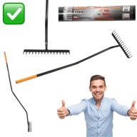 GRABIE OGRODOWE METALOWE CZARNE DO LIŚCI TRAWY 42 x 150cm 16 ZĘBÓW RICHMANN