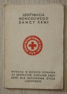 LEGITYMACJA HONOROWEGO DAWCY KRWI, wydana 1974 rok, Sochaczew