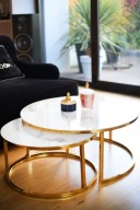 Komplet ŁAWA złota zestaw STOLIKÓW Złoty CHROM SZKŁO