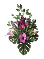 Bukiet cmentarz wiosna tulipany kalie klematis malina