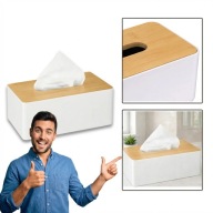 POJEMNIK BAMBUSOWY PUDEŁKO CHUSTECZNIK Z POKRYWĄ BIAŁY WIELOKROTNY 21CM